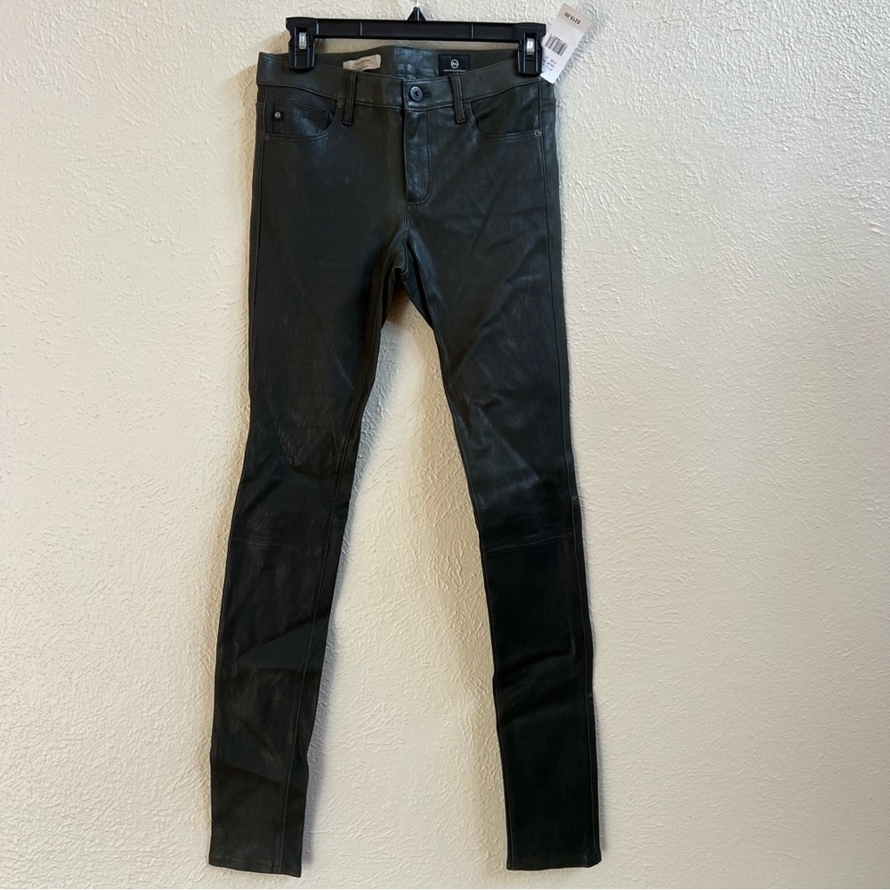 AG Super Skinny jeans faux greenish gray leather
